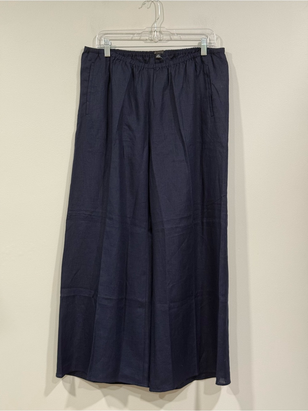 J. Crew Navy Blue Elastic Waist Wide Leg Linen Pants XLP NWT
